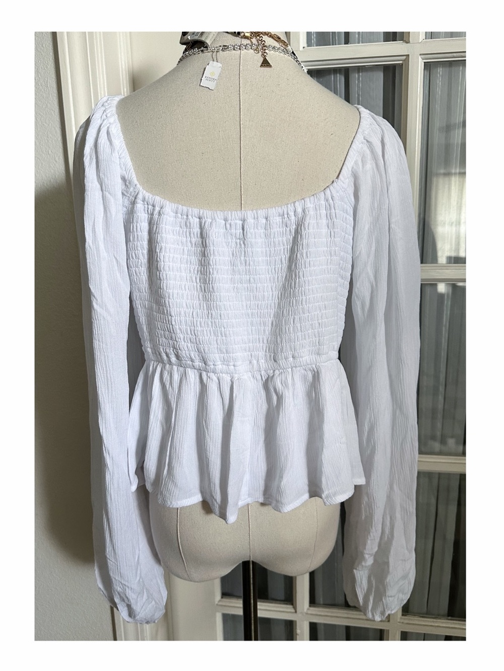 Hollister White Smocked Peplum Blouse with Bubble Sleeves - Picture 2 of 4